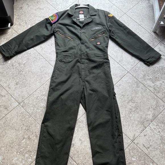 Dickies Unique Alien Galaxy Military Dark Green One Piece Coveralls with Patches - Picture 3 of 13